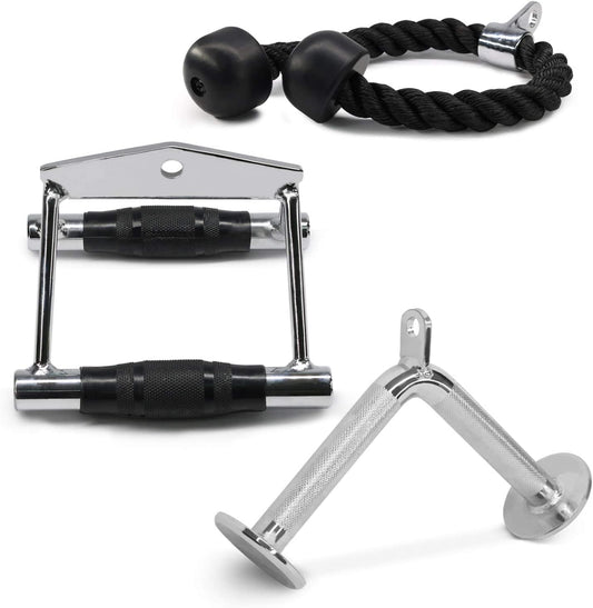 Cable Machine Attachment, Row Handles, Tricep Rope, Straight Bar, V Bar, LAT Pulldown Accessories Load 880 LB for Home Gym