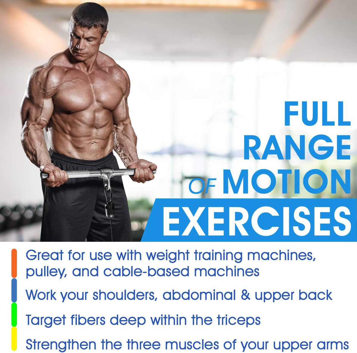 Cable Machine Attachment, Row Handles, Tricep Rope, Straight Bar, V Bar, LAT Pulldown Accessories Load 880 LB for Home Gym