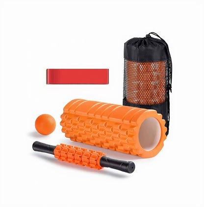 5 in 1 Foam Roller Set, Trigger Point Foam Roller, Yoga Stick, Massage Ball, Resistance Band for Whole Body, Orange